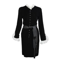 Vintage Oscar de la Renta Black Velvet Evening Shirt Dress 