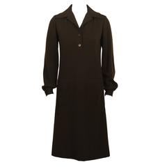 1970's Yves Saint Laurent YSL Brown Wool Day Dress 2
