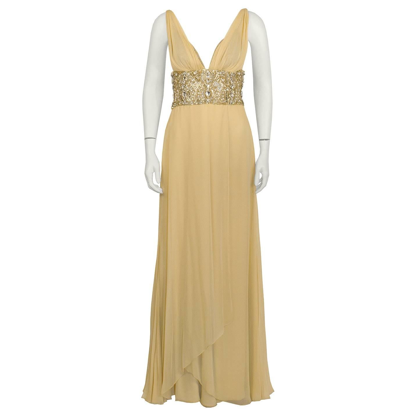 2009 Ranhi Rahm Yellow Embellished Gown For Sale