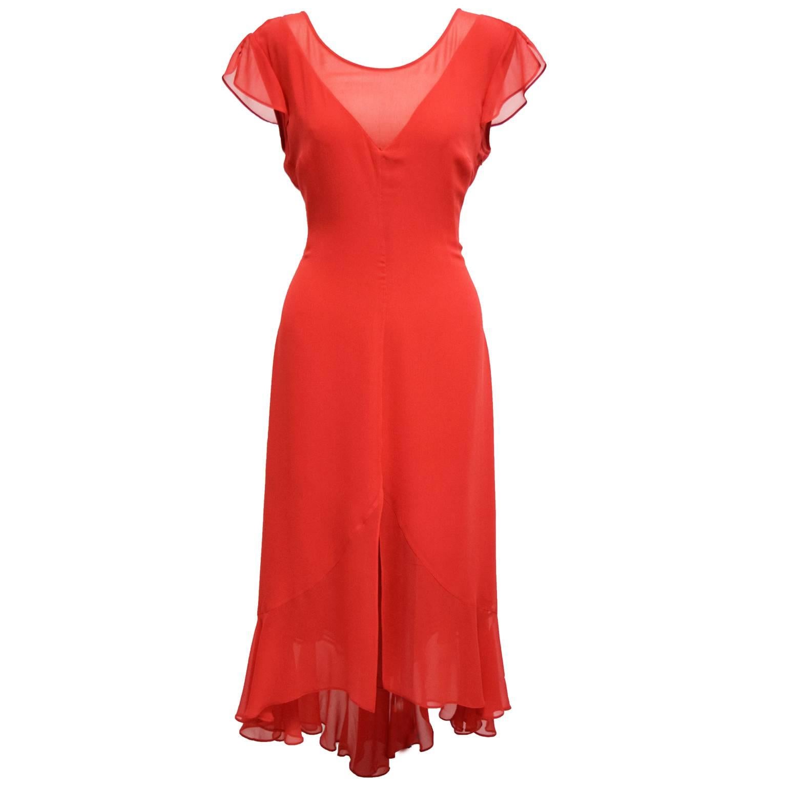 Giorgio Armani Red Sheer Sheath Dress For Sale