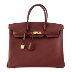 HERMES BIRKIN 35 Bag Contour Rouge H Navy Edging Gold Hardware Limited Edition 11