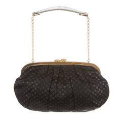 Louis Vuitton Black Monogram Satin Gold HW Chain Top Handle Evening Clutch Bag