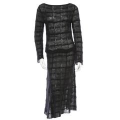 Vintage Chanel Black Glitter Mohair Blend Long Sleeve Cocktail Evening Gown Dress