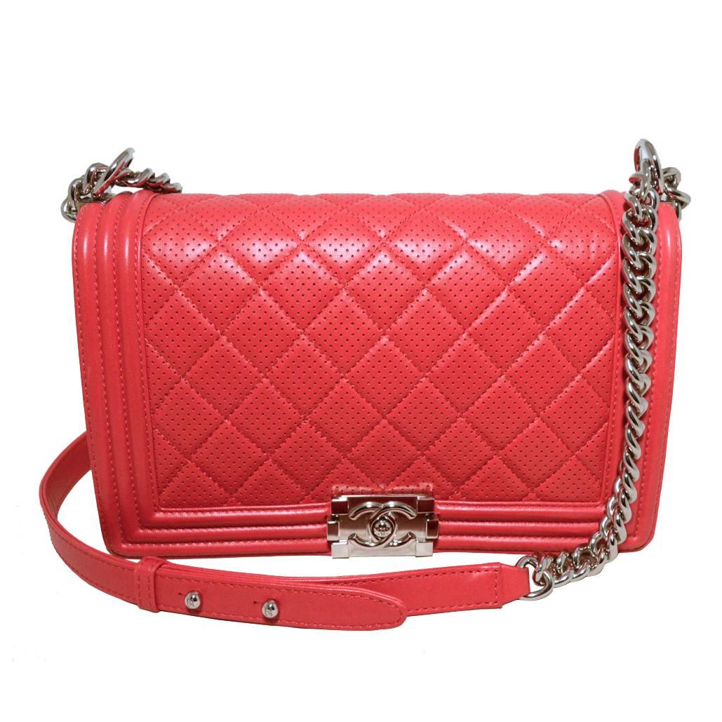 Chanel Cherry Red Perforated Leather Classic Flap Boy Bag 