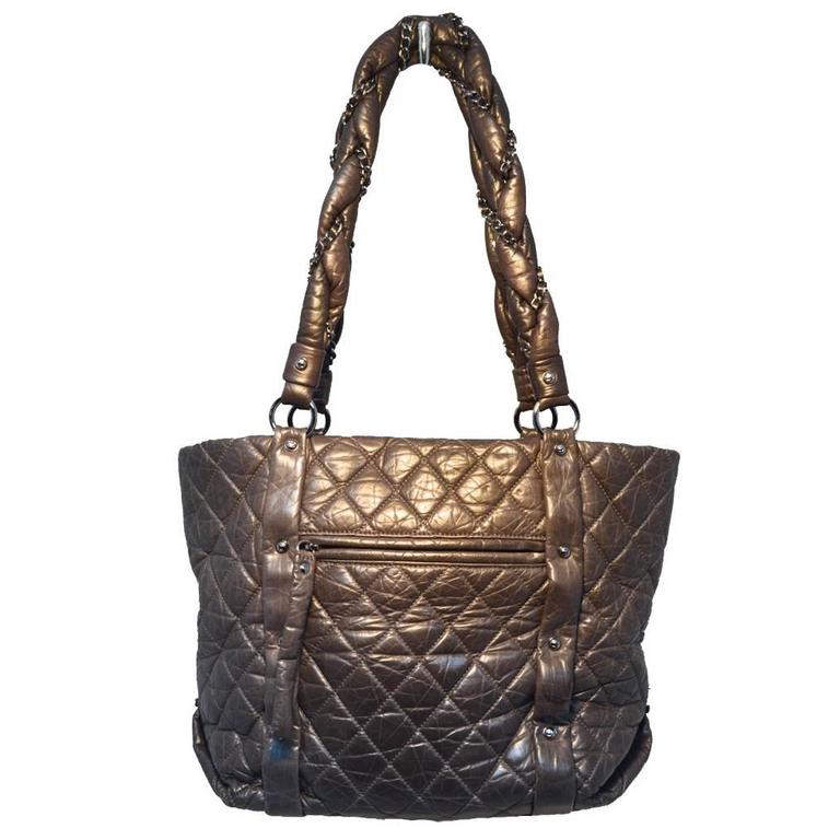 Chanel Dark Grey Distressed Leather Shopper Tote Shoulder Bag For Sale ...