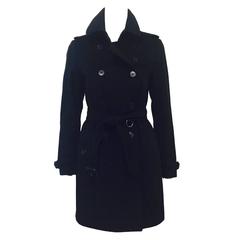 Used  Burberry Black Cashmere & Wool Blend Belted Coat-Above Excellent Condition