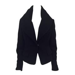 Versace Fittted and Cropped Black Wool Jacket With Oversize Shawl Collar 9