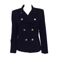 Vintage Yves Saint Laurent Encore  Navy Cashmere and Wool Double Breasted Jacket