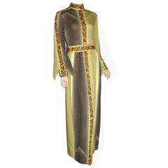 Ronald Amey Modernist Belted Evening Dress with Architectural Sleeves 1970s 