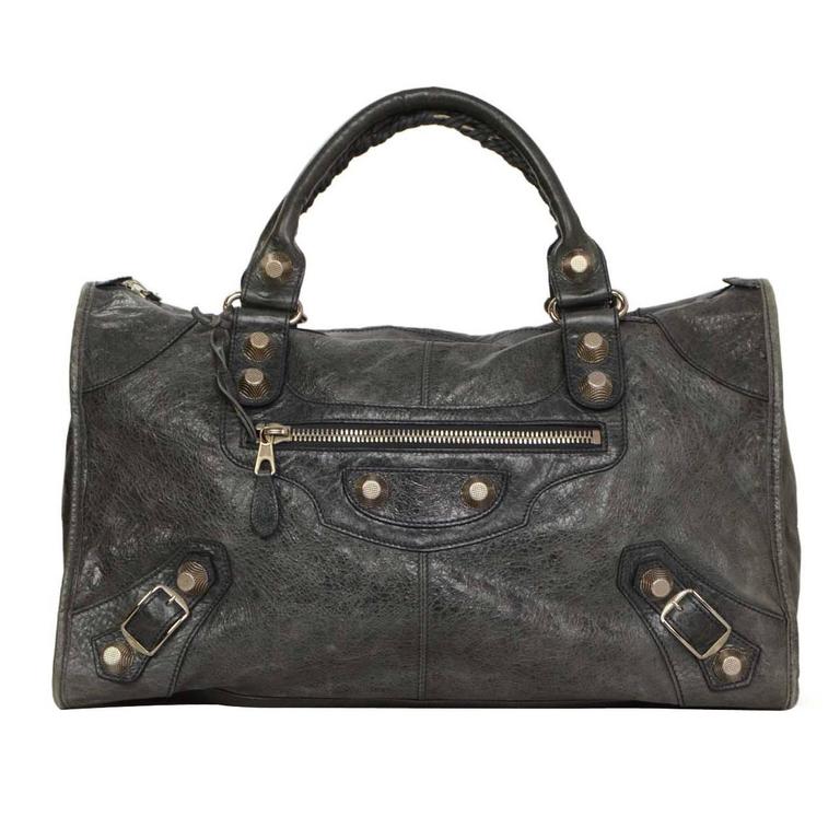 Balenciaga Charcoal Grey Distressed Leather Work Bag For Sale at 1stDibs