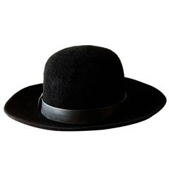 Hermès Chapeau à large bord Farandole en cuir feutre de lapin noir Taille 56 + boîte à chapeau