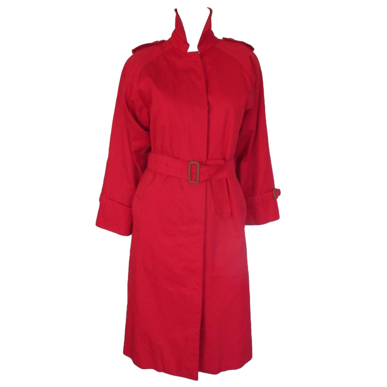 rare red classic burberry belted trench coat