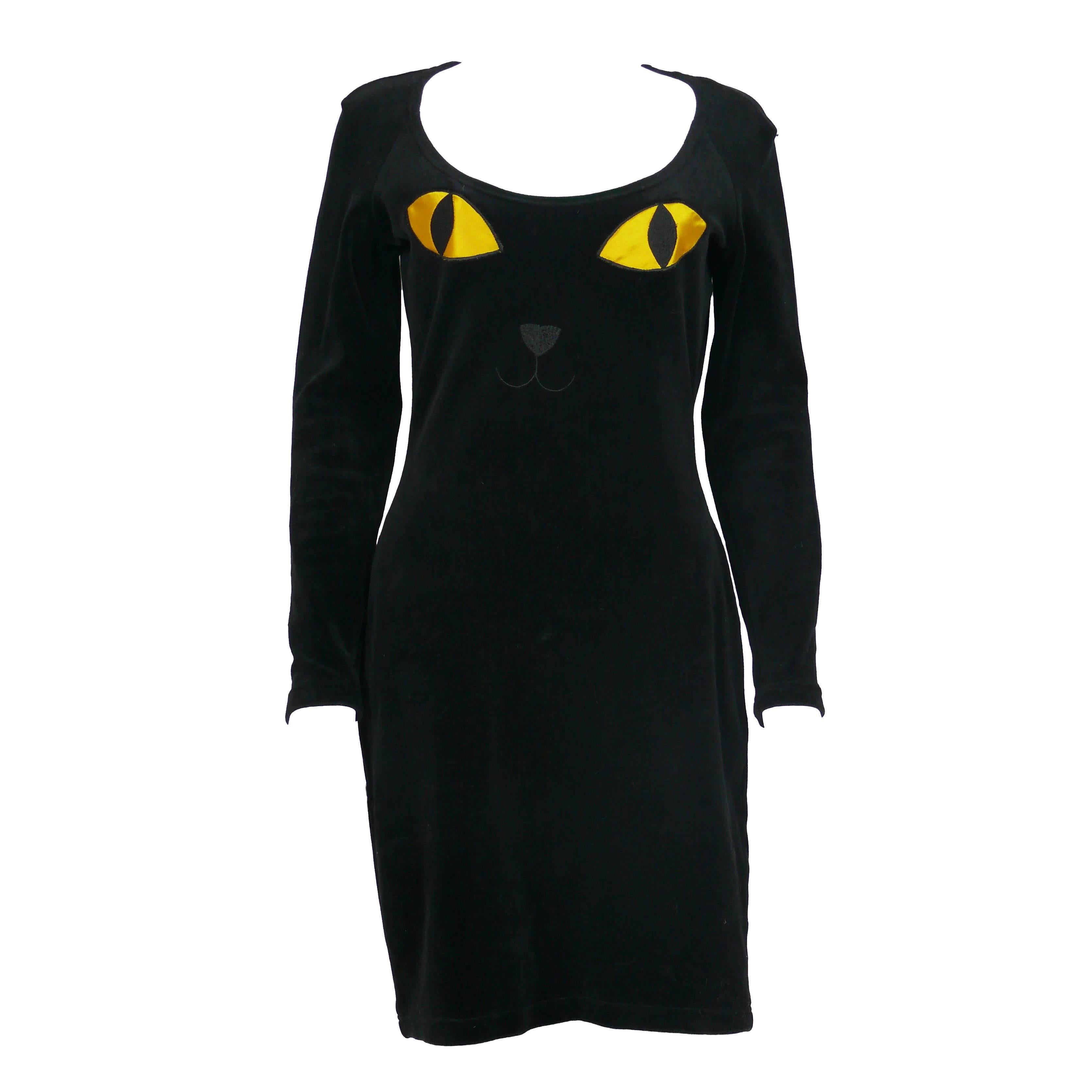 Moschino Vintage "Cat Eyes" Black Velvet Dress 1990s