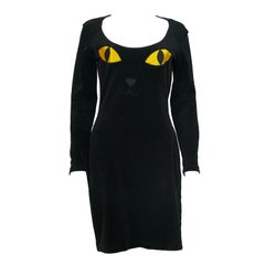 Moschino Vintage "Cat Eyes" Black Velvet Dress 1990s