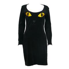 Moschino Vintage "Cat Eyes" Black Velvet Dress 1990s 11