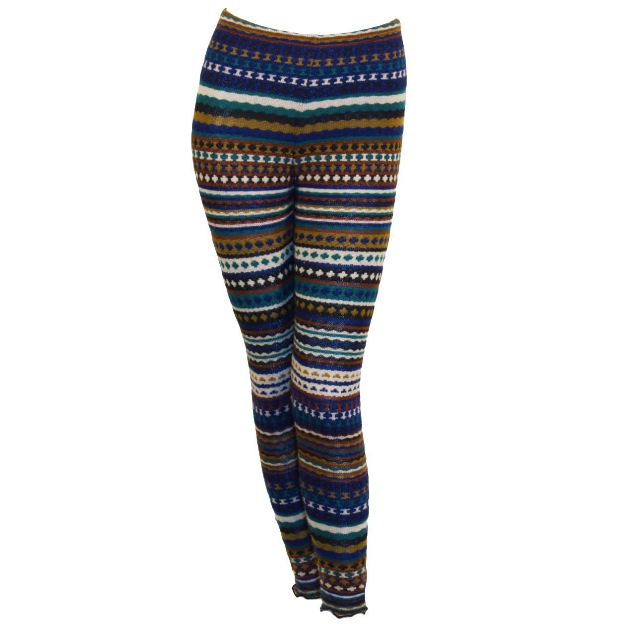 1980's Missoni Blue  and Olive Knit Striped Legging