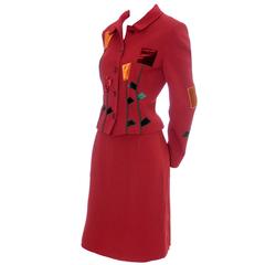 Moschino Vintage Skirt Suit Velvet Applique Flowers As New Italy 3