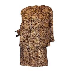 1960s Christian Dior Numbered Gold Silk Brocade Dress Suit 5