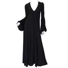 c1970 Documented Black Biba Dress with Incredible Sleeves 3