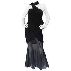 Rare 1980s Thierry Mugler One Shoulder Silk & Sheer Dress 2