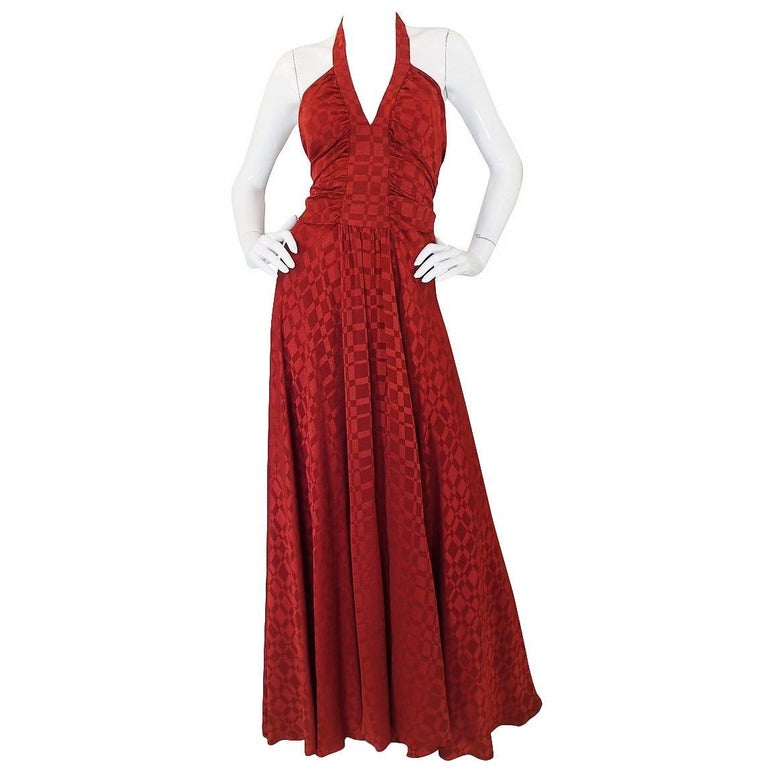 Rare 1960s Burnt Amber Silk Backless Annacat Dress For Sale at 1stdibs