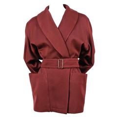 1980's AZZEDINE ALAIA burgundy gabardine coat with wrap around pockets 6