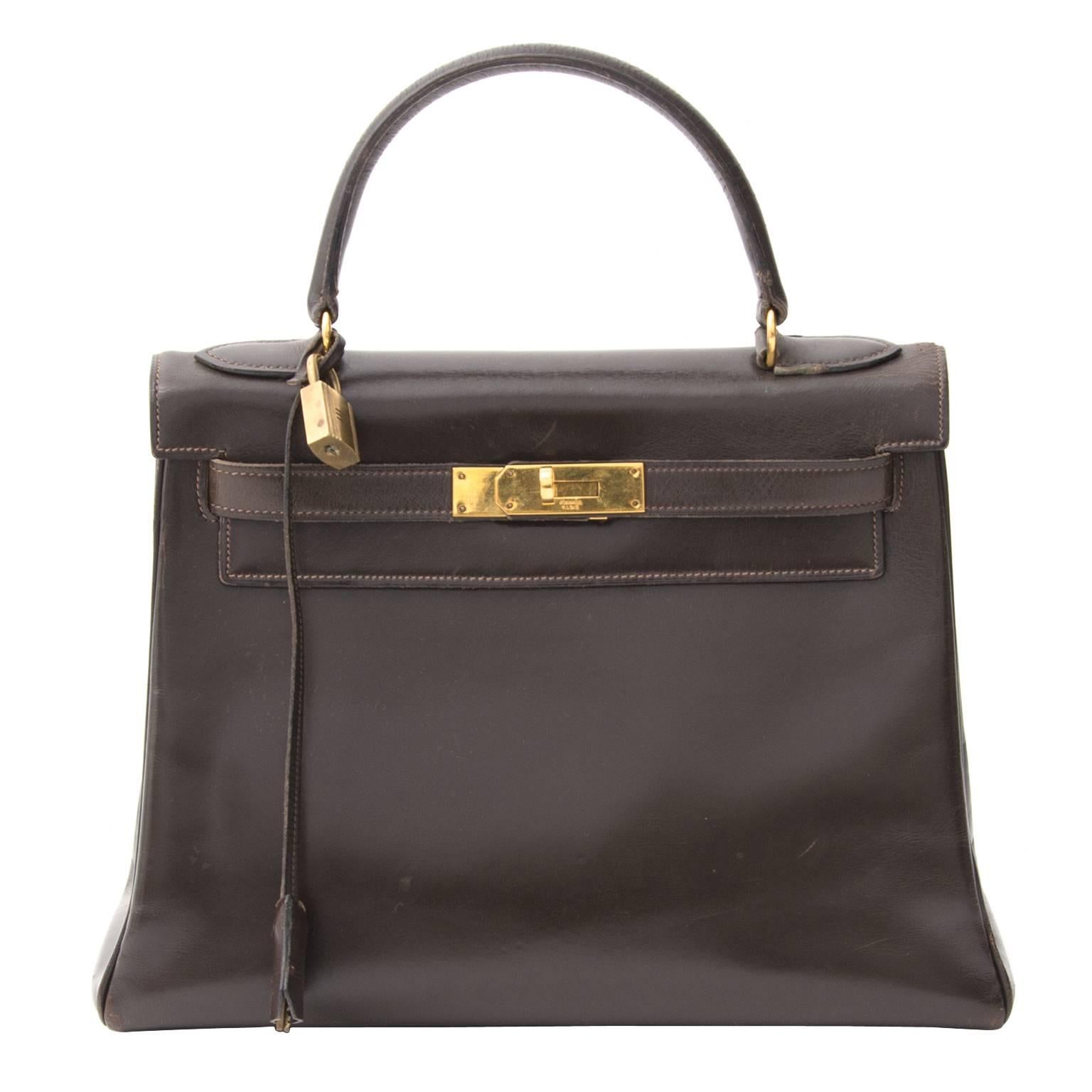 Vintage Hermes Dark Brown Kelly 28 GHW