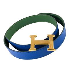 Hermes Blue / Green Reversible Constance Belt Set