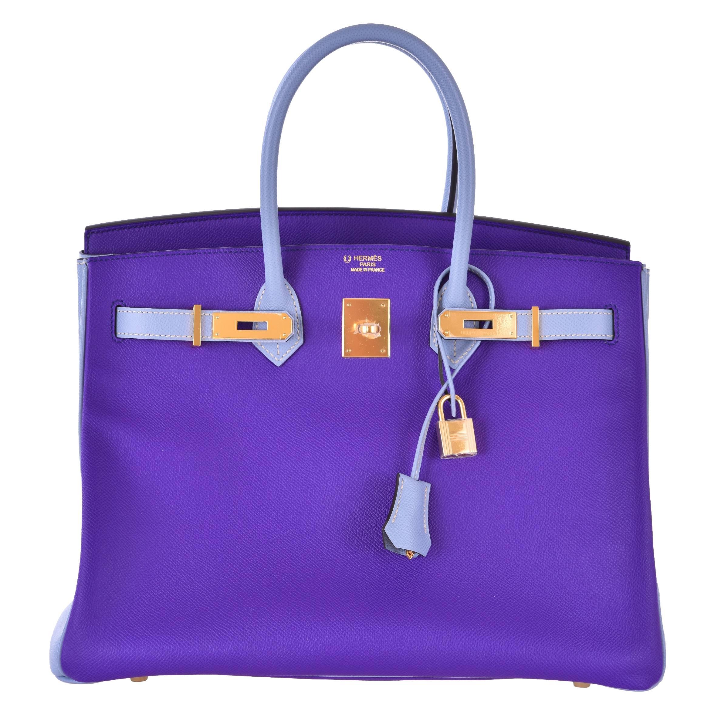 Hermes Birkin Bag Special Order Epsom HSS Crocus & Blue Lin GHW JaneFinds For Sale