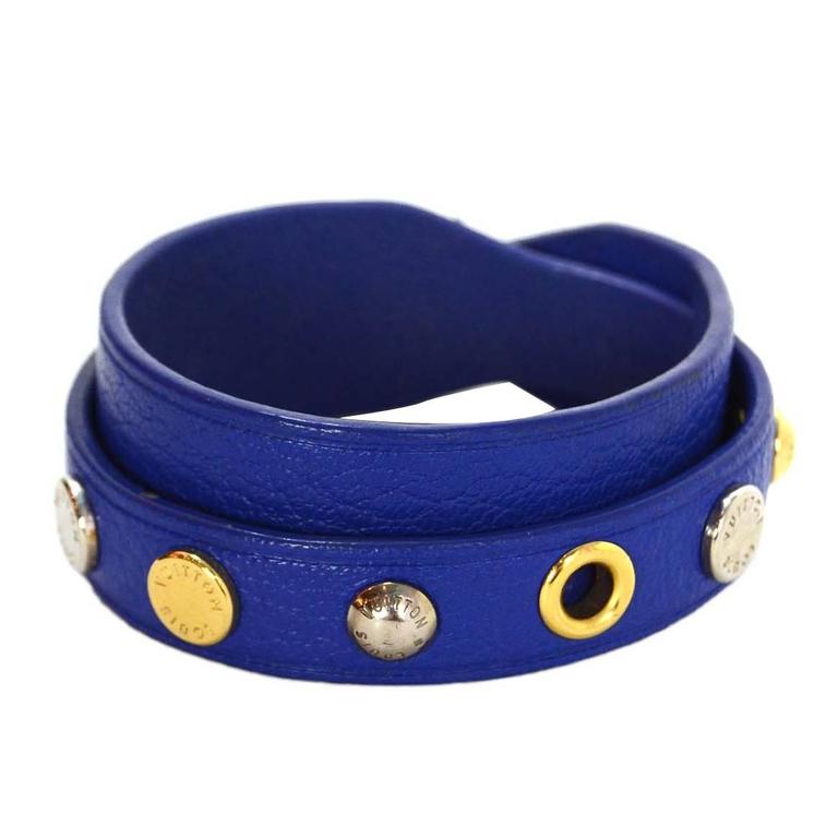 Louis Vuitton Cobalt Leather &#39;Spike It&#39; Wrap Bracelet For Sale at 1stdibs