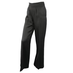 OSCAR DE LA RENTA Size 2 Black Wool High Rise Wide Leg Ribbon Waist Dress Pants