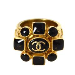 Chanel Gold & Black Flower Cocktail Ring sz 6.5