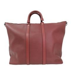 Louis Vuitton Red Epi Leather Silver Hardware Unisex Weekender Travel Duffle Bag