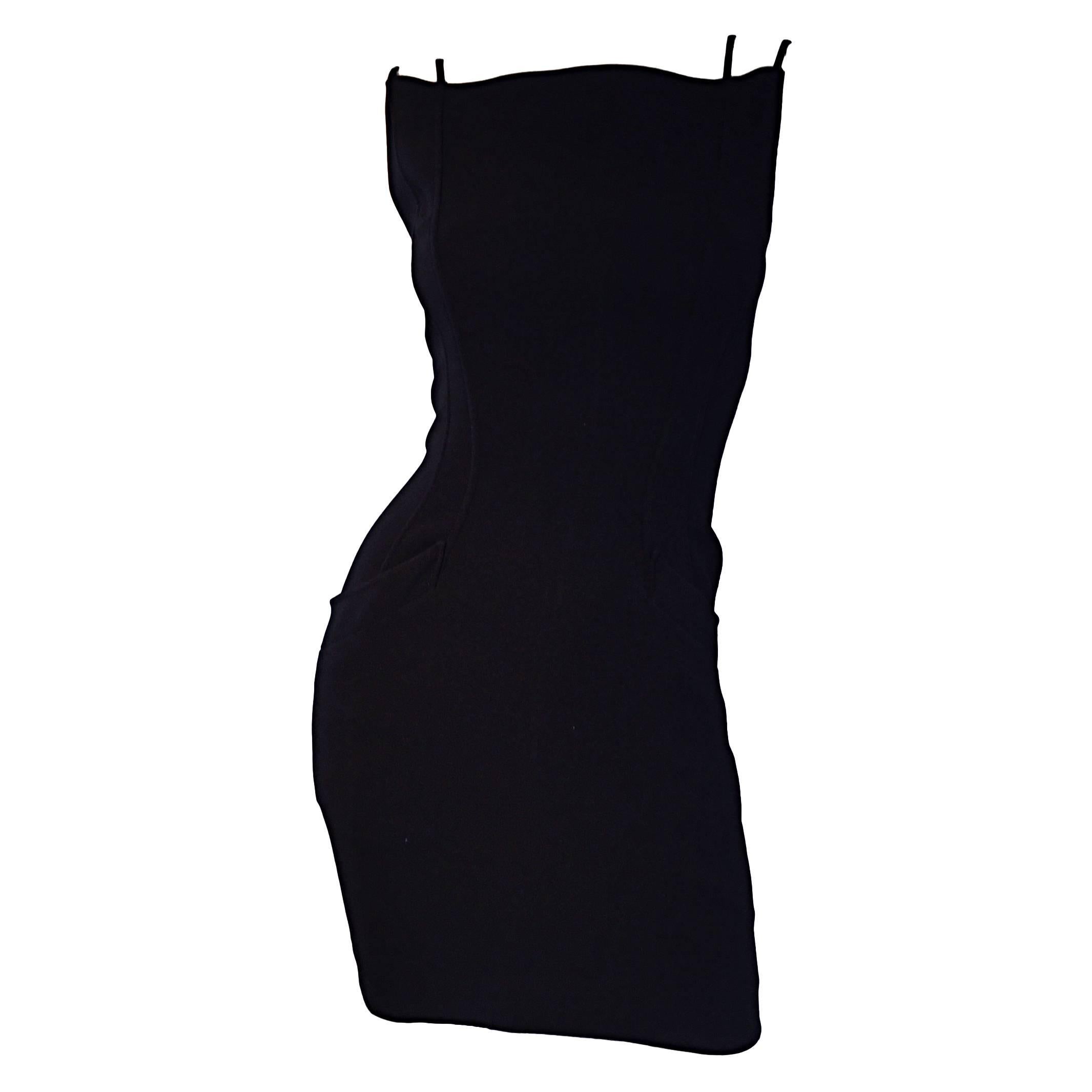 Sexy Vintage Thierry Mugler 1990s Avant Garde Black Bodycon Dress w/ Pockets 