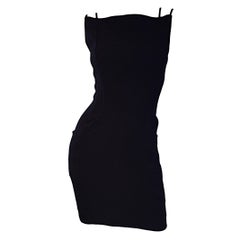 Sexy Vintage Thierry Mugler 1990s Avant Garde Black Bodycon Dress w/ Pockets 