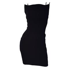 Sexy Vintage Thierry Mugler 1990s Avant Garde Black Bodycon Dress w/ Pockets