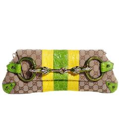 Gucci Tom Ford SS 2004 Jeweled Snake Head Horsebit Bamboo Clutch