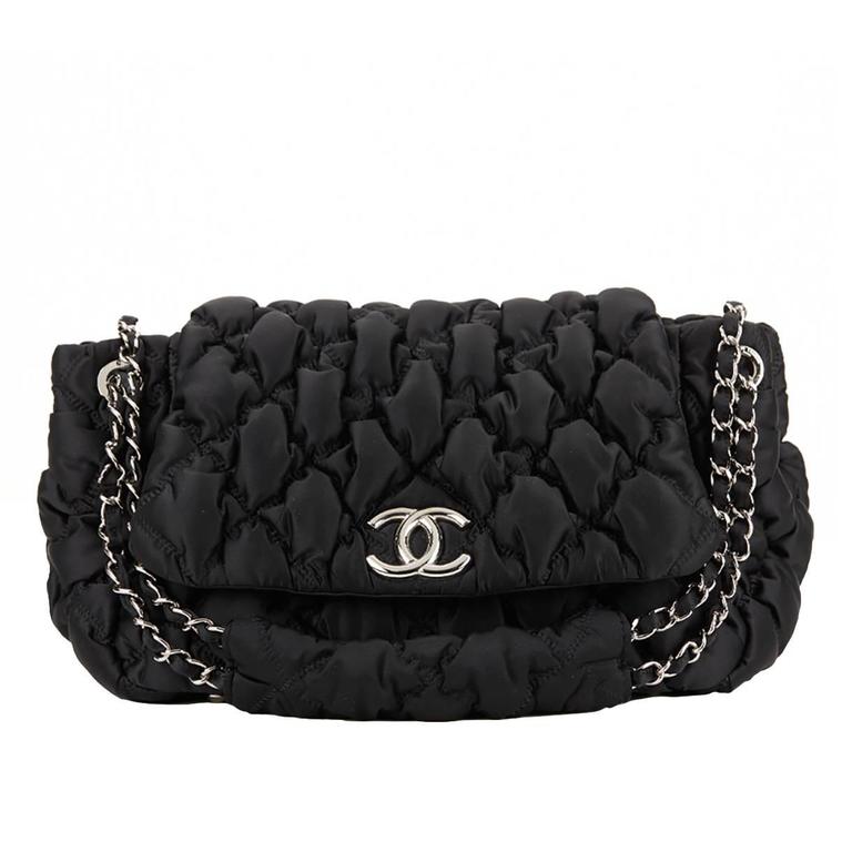 2000's Chanel Black Bubble Quilted Nylon Single Flap Bag at 1stDibs ...