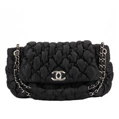 2000's Chanel Black Bubble Quilted Nylon Single Flap Bag