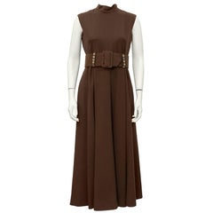 Vintage 1970
s Pauline Trigere Brown Wool Crepe Maxi Dress