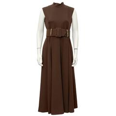 1970's Pauline Trigere Brown Wool Crepe Maxi Dress 11