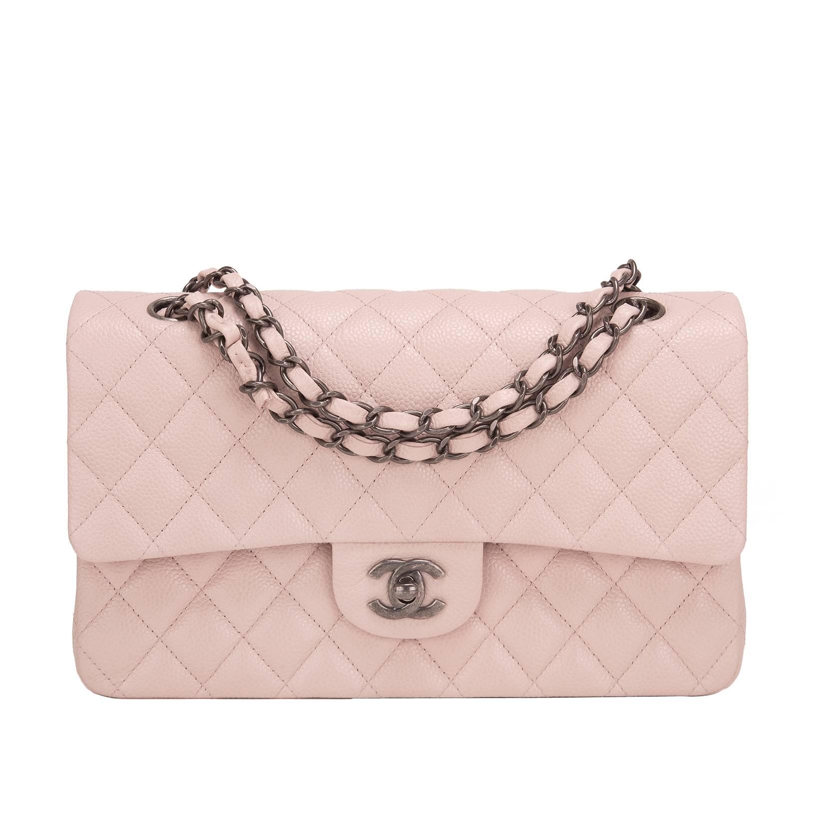 Chanel Light Pink Quilted Caviar Medium Classic Double Flap Bag