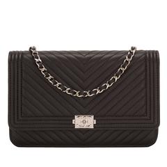Chanel Black Quilted Lambskin Chevron Boy Wallet On Chain (WOC)