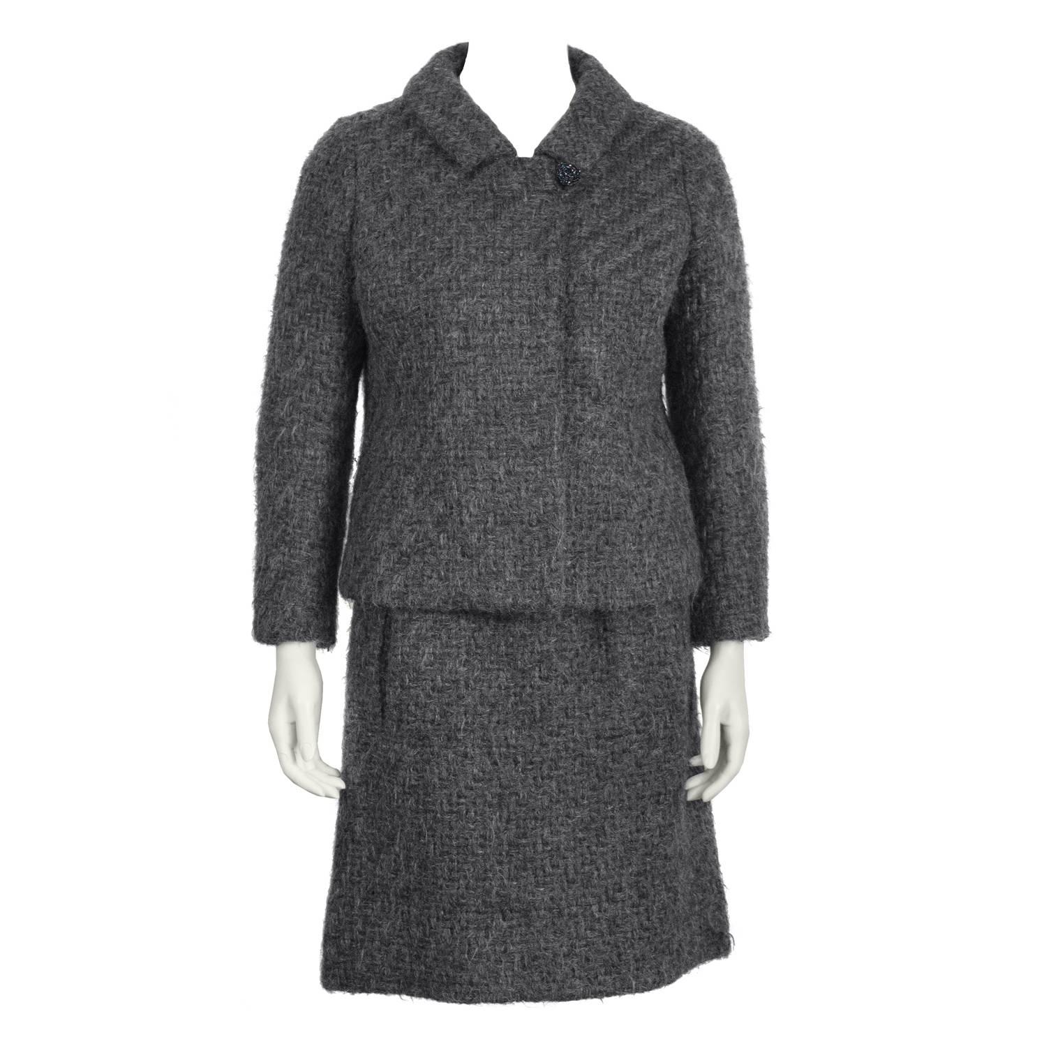 1960's Christian Dior Charcoal Wool Skirt Suit 