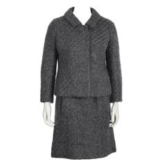 Vintage 1960's Christian Dior Charcoal Wool Skirt Suit 