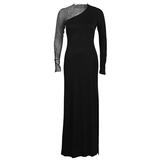 1950's Mollie Parnis Black Gown with Illusion Beaded Sleeve
