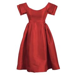 1960's Galanos Red Satin Cocktail Dress 