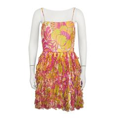 1970's Oscar de la Renta Floral Cocktail Dress 2
