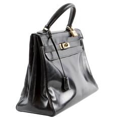 Vintage Gorgeous Hermes Black Boxcalf 32cm Kelly Bag