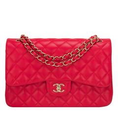 Chanel Red Quilted Lambskin Jumbo Classic Double Flap Bag
